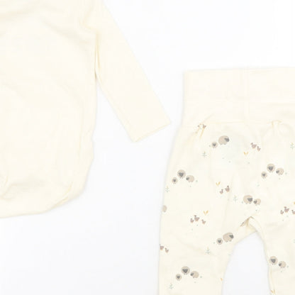 H&M Baby Beige  100% Cotton Dress Set Outfit/Set Size 0-3 Months  Snap - Sheep