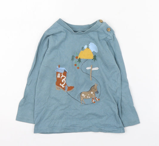 Marks and Spencer Boys Blue  100% Cotton Basic T-Shirt Size 18-24 Months Round Neck Pullover - Cowboy