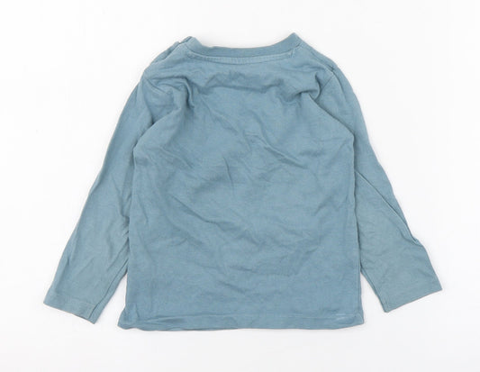 Marks and Spencer Boys Blue  100% Cotton Basic T-Shirt Size 18-24 Months Round Neck Pullover - Cowboy