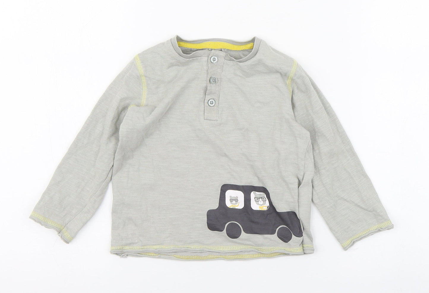 Vertbaudet Boys Grey  100% Cotton Basic T-Shirt Size 3 Years Round Neck Button - Car