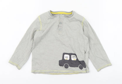 Vertbaudet Boys Grey  100% Cotton Basic T-Shirt Size 3 Years Round Neck Button - Car