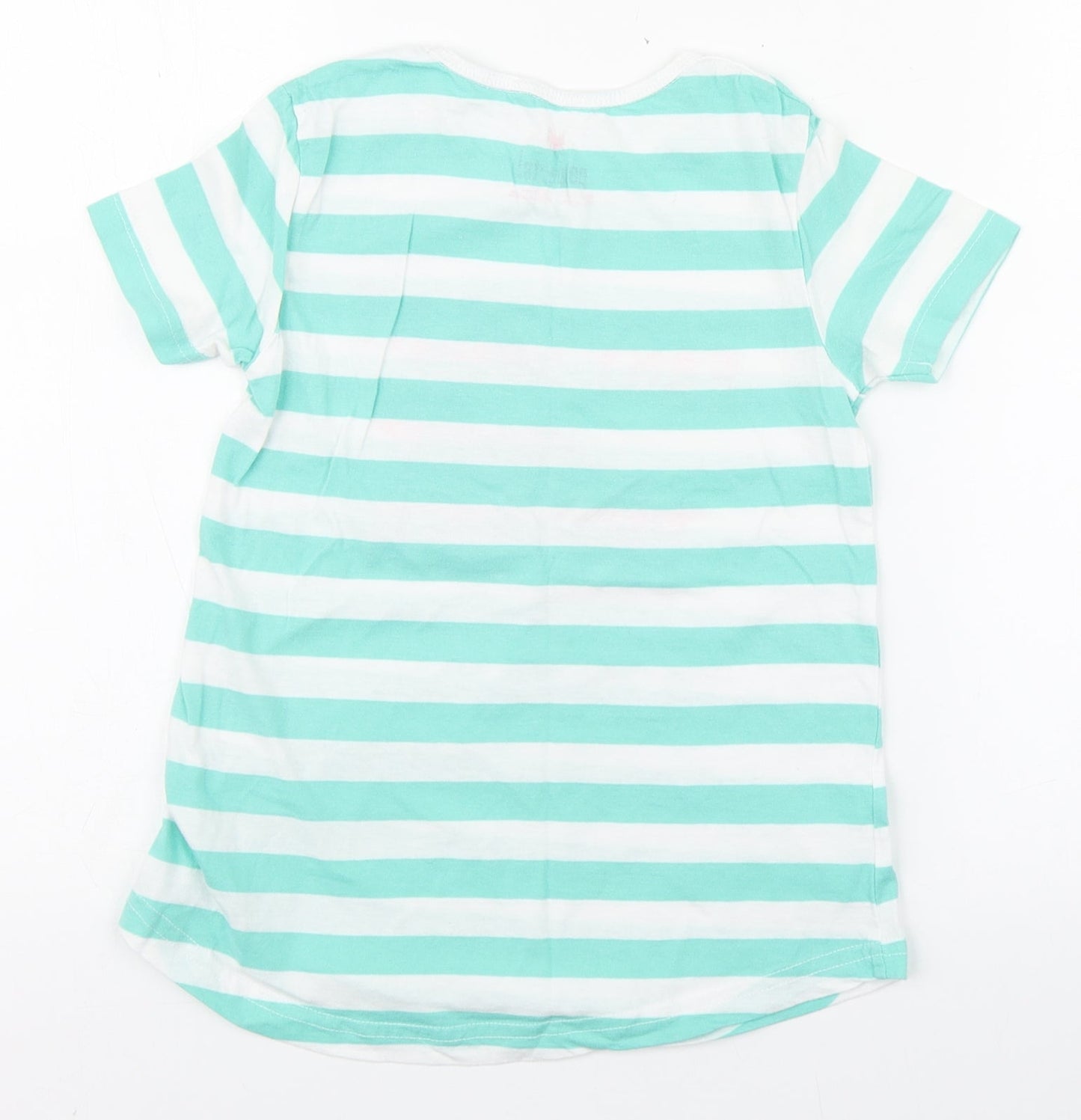 Pepperts Girls Green Striped 100% Cotton Basic T-Shirt Size 8 Years Round Neck Pullover - Sea Size 6-8