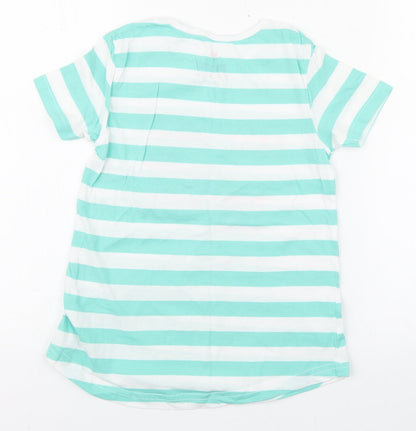 Pepperts Girls Green Striped 100% Cotton Basic T-Shirt Size 8 Years Round Neck Pullover - Sea Size 6-8