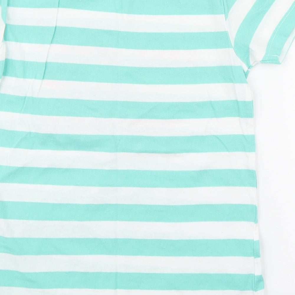 Pepperts Girls Green Striped 100% Cotton Basic T-Shirt Size 8 Years Round Neck Pullover - Sea Size 6-8