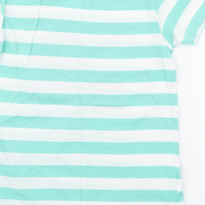 Pepperts Girls Green Striped 100% Cotton Basic T-Shirt Size 8 Years Round Neck Pullover - Sea Size 6-8