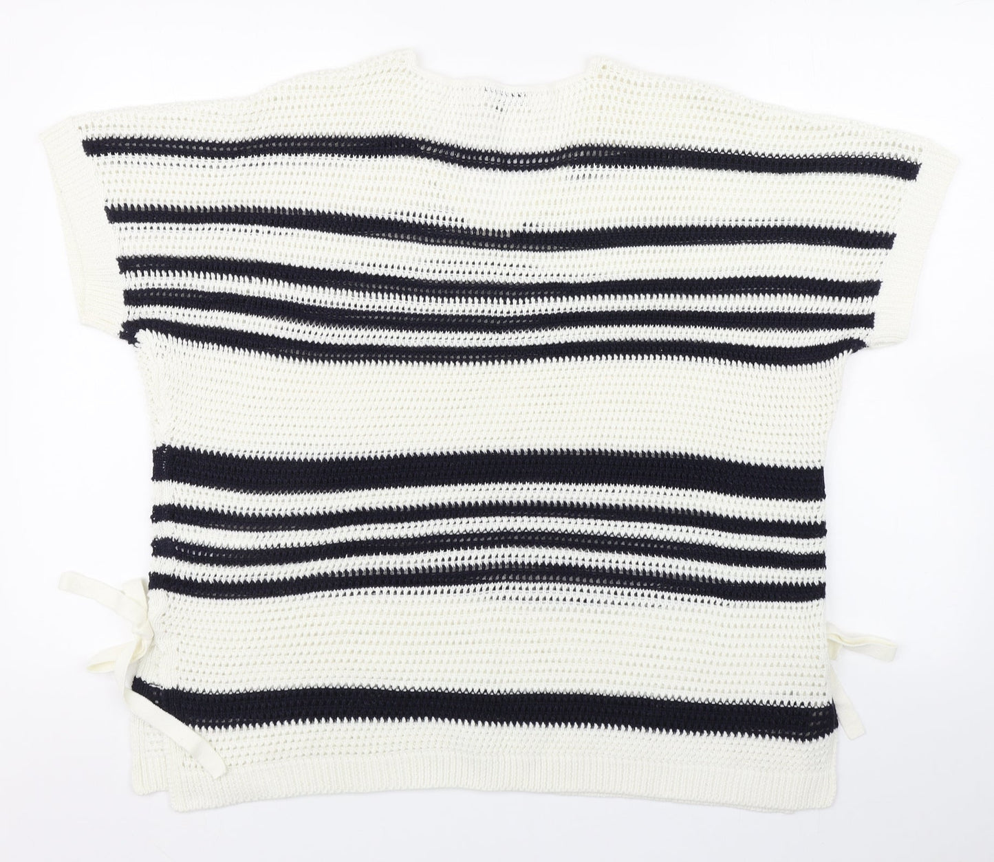 F&F Womens White V-Neck Striped Acrylic Pullover Jumper Size 16