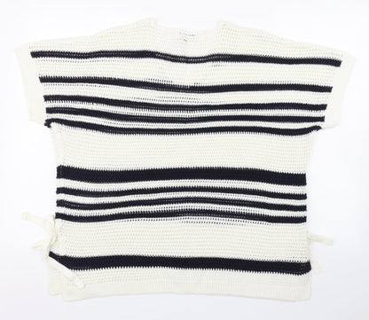F&F Womens White V-Neck Striped Acrylic Pullover Jumper Size 16