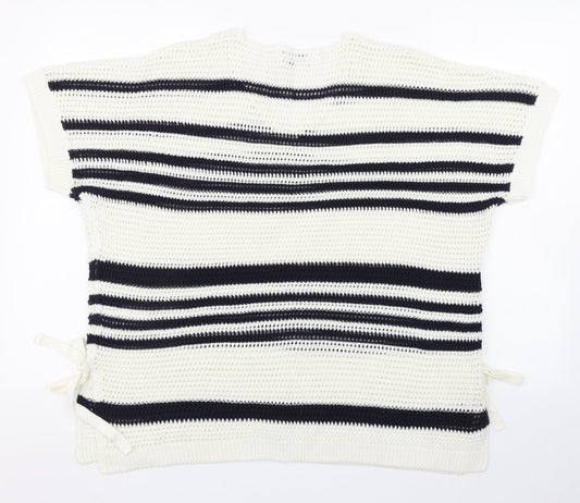 F&F Womens White V-Neck Striped Acrylic Pullover Jumper Size 16