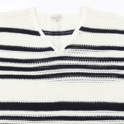 F&F Womens White V-Neck Striped Acrylic Pullover Jumper Size 16