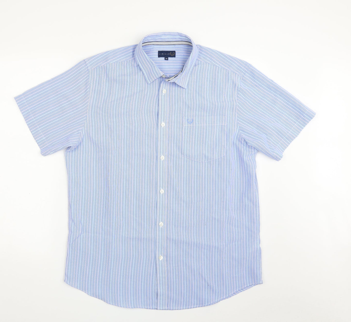 Mens UK Size M Lincoln Blue  Button-Up Short Sleeve Casual Shirt