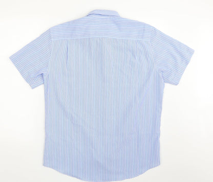 Mens UK Size M Lincoln Blue  Button-Up Short Sleeve Casual Shirt