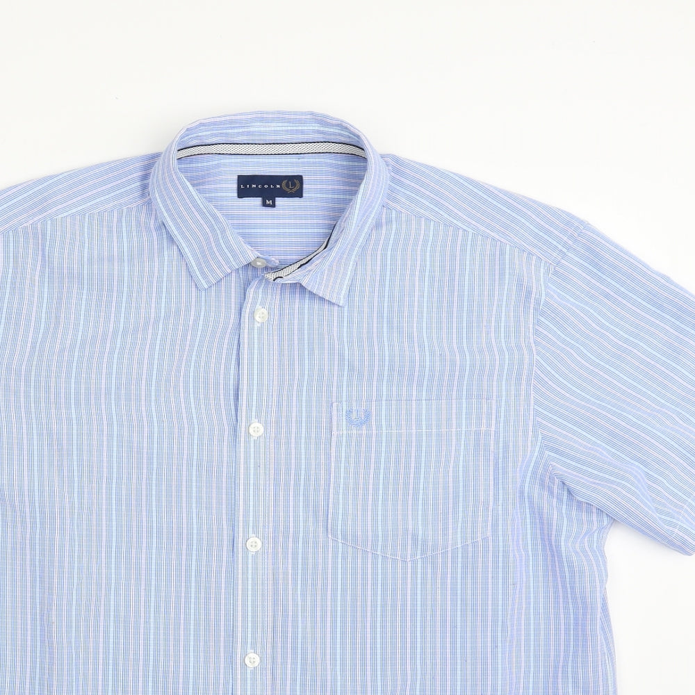 Mens UK Size M Lincoln Blue  Button-Up Short Sleeve Casual Shirt