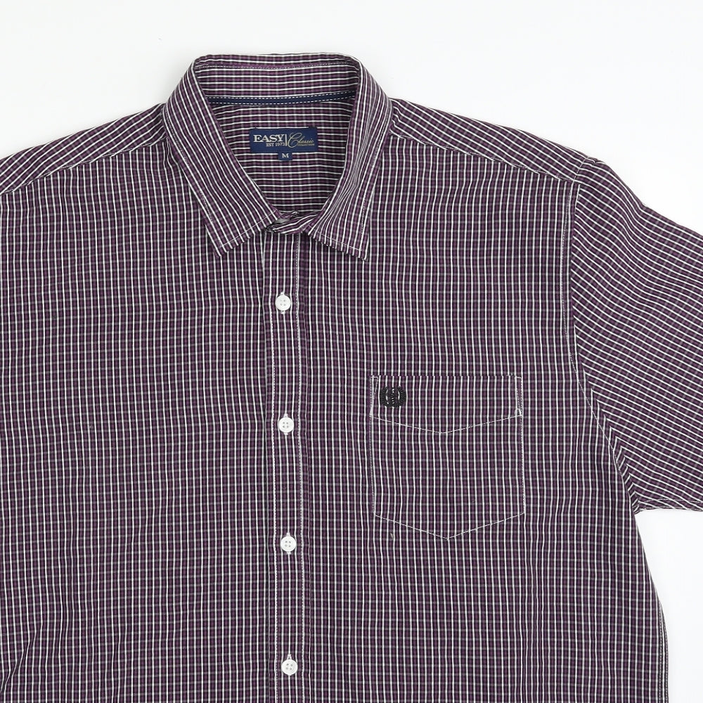 Mens UK Size M Easy Purple  Button-Up Short Sleeve Casual Shirt