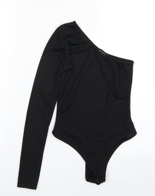 PRETTYLITTLETHING Womens Black  Polyester Bodysuit One-Piece Size 6  Pullover - One Shoulder; One Sleeve