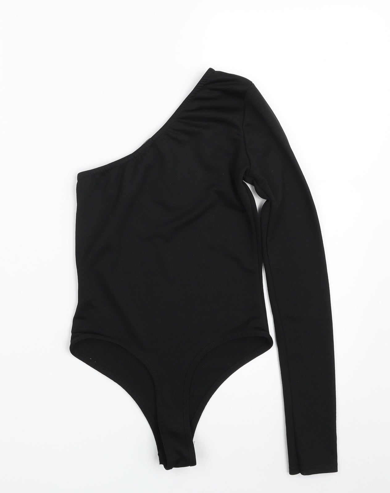 PRETTYLITTLETHING Womens Black  Polyester Bodysuit One-Piece Size 6  Pullover - One Shoulder; One Sleeve