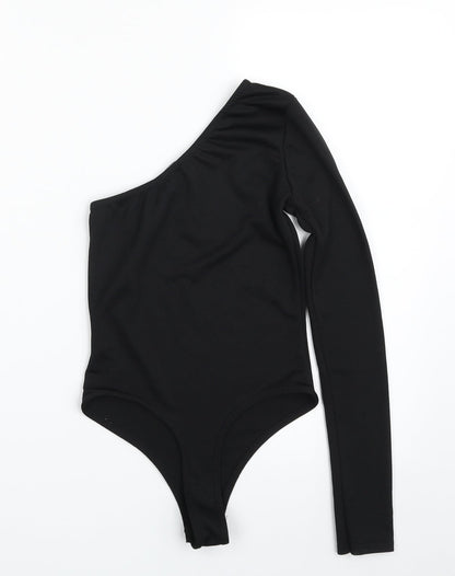 PRETTYLITTLETHING Womens Black  Polyester Bodysuit One-Piece Size 6  Pullover - One Shoulder; One Sleeve