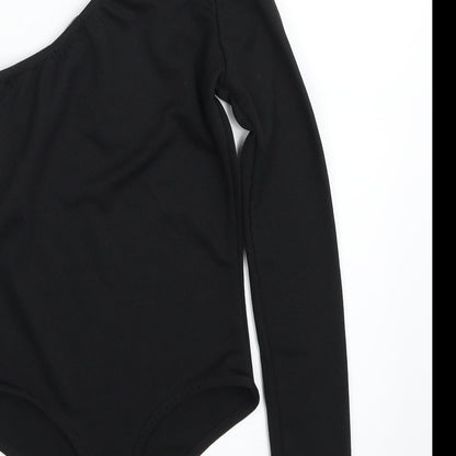 PRETTYLITTLETHING Womens Black  Polyester Bodysuit One-Piece Size 6  Pullover - One Shoulder; One Sleeve