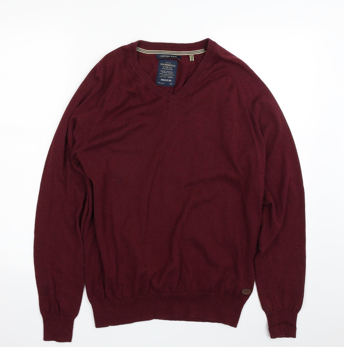 Hammond & Co. Mens Red V-Neck  Cotton Pullover Jumper Size M