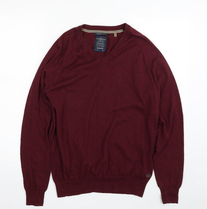Hammond & Co. Mens Red V-Neck  Cotton Pullover Jumper Size M
