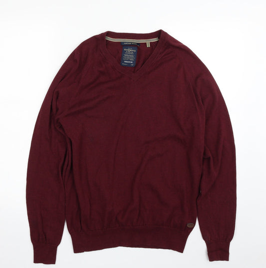 Hammond & Co. Mens Red V-Neck  Cotton Pullover Jumper Size M