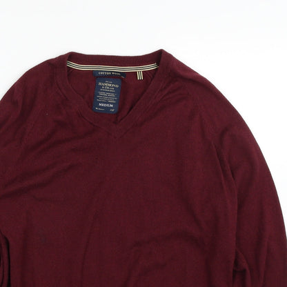 Hammond & Co. Mens Red V-Neck  Cotton Pullover Jumper Size M