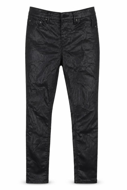 Front view of ASOS women’s black cotton skinny jeans, size UK 26, in, 27-inch leg slim zip