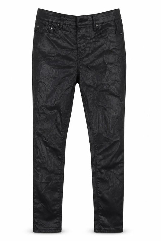Front view of ASOS women’s black cotton skinny jeans, size UK 26, in, 27-inch leg slim zip