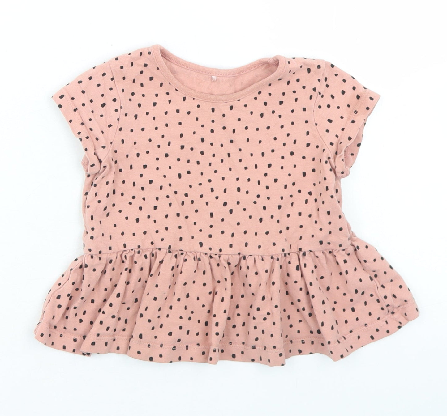 George Girls Pink Polka Dot Cotton Basic T-Shirt Size 12-18 Months Crew Neck  - Peplum