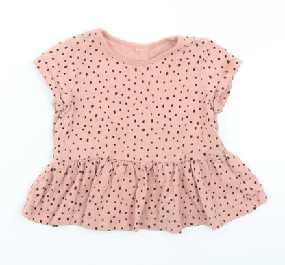 George Girls Pink Polka Dot Cotton Basic T-Shirt Size 12-18 Months Crew Neck  - Peplum