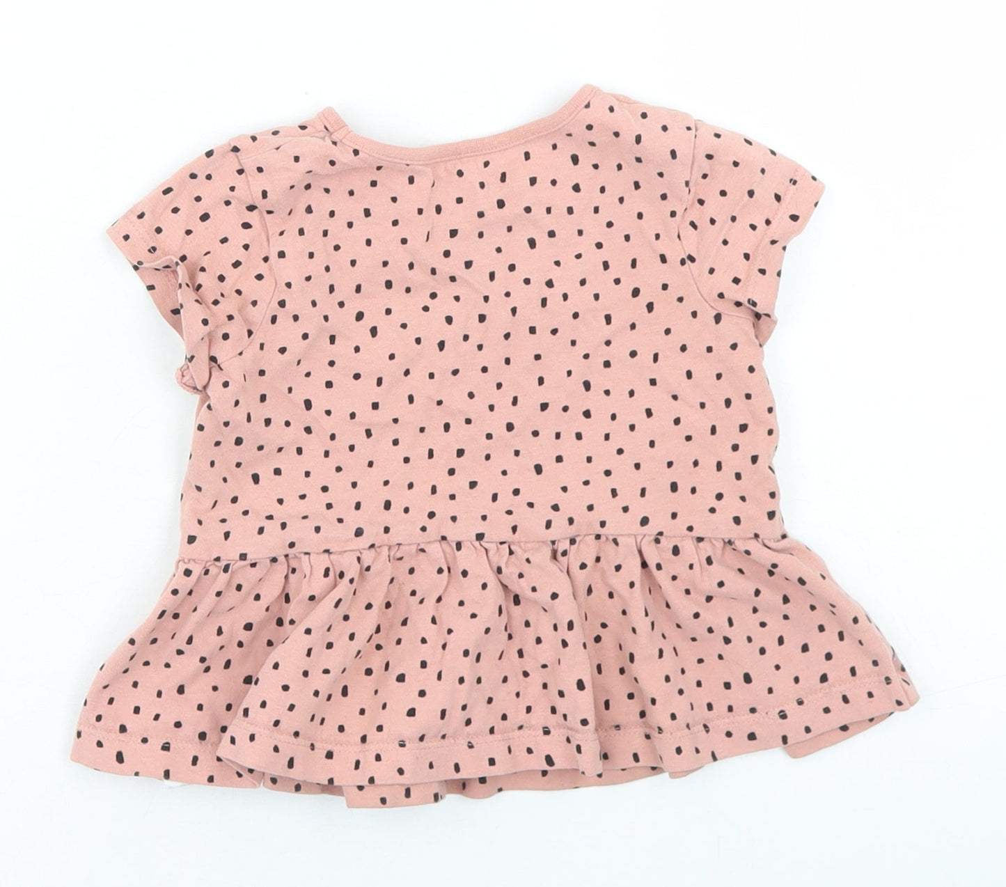 George Girls Pink Polka Dot Cotton Basic T-Shirt Size 12-18 Months Crew Neck  - Peplum