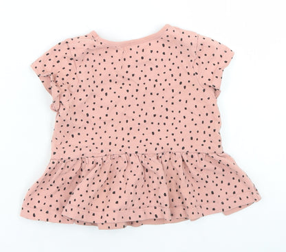 George Girls Pink Polka Dot Cotton Basic T-Shirt Size 12-18 Months Crew Neck  - Peplum