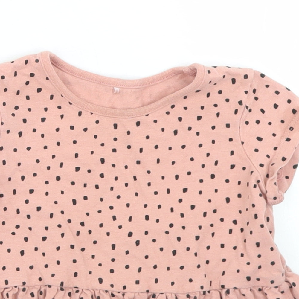 George Girls Pink Polka Dot Cotton Basic T-Shirt Size 12-18 Months Crew Neck  - Peplum