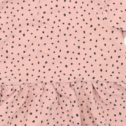 George Girls Pink Polka Dot Cotton Basic T-Shirt Size 12-18 Months Crew Neck  - Peplum