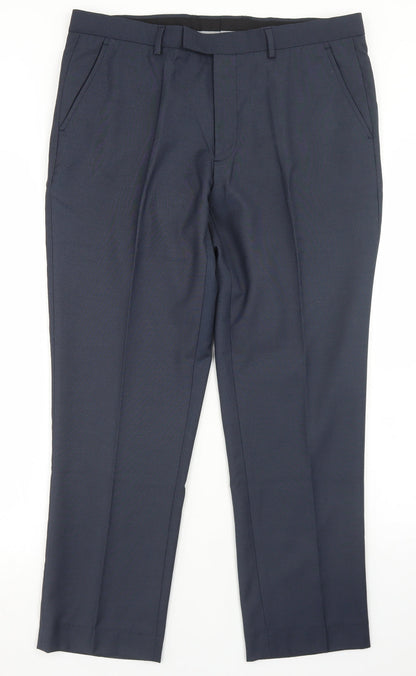 Mens UK Size 34 in Simon Jersey Regular Fit Dress Pants Blue Trousers