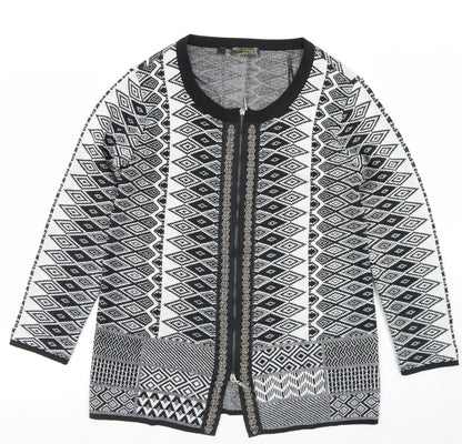 BPC Selection Womens Black Round Neck Argyle/Diamond Acrylic Full Zip Jumper Size M