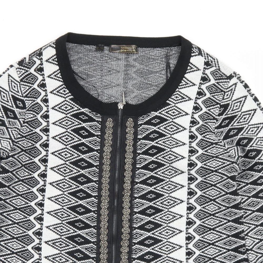 BPC Selection Womens Black Round Neck Argyle/Diamond Acrylic Full Zip Jumper Size M