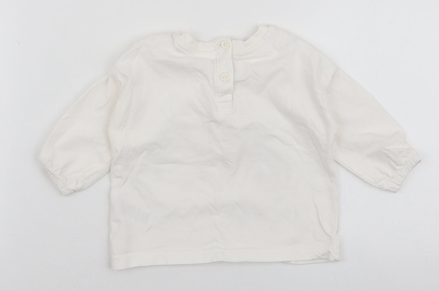 Matalan Girls White  100% Cotton Jersey T-Shirt Size 3-6 Months Round Neck Button - Be happy