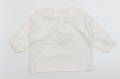 Matalan Girls White  100% Cotton Jersey T-Shirt Size 3-6 Months Round Neck Button - Be happy