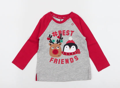 Preworn Boys Multicoloured  100% Cotton Jersey T-Shirt Size 12 Months Round Neck Snap - Christmas
