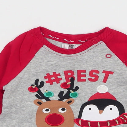 Preworn Boys Multicoloured  100% Cotton Jersey T-Shirt Size 12 Months Round Neck Snap - Christmas