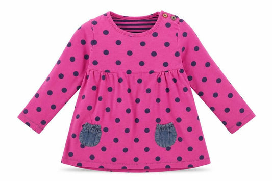 NEXT Girls Pink Polka Dot 100% Cotton Skater Dress  Size 12-18 Months  Round Neck Button