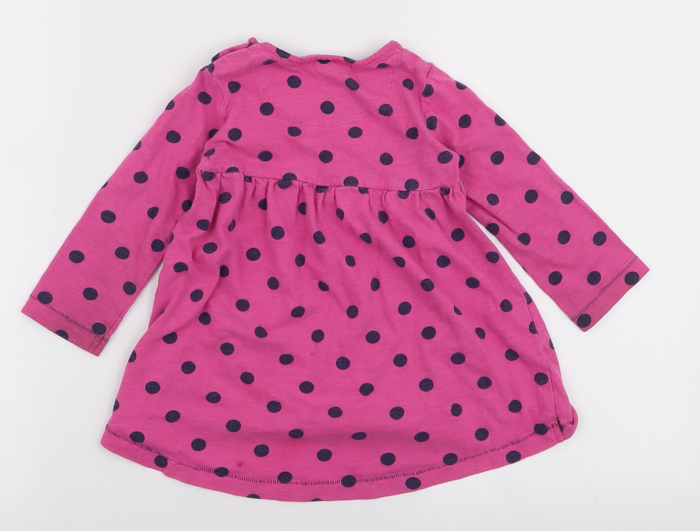 NEXT Girls Pink Polka Dot 100% Cotton Skater Dress  Size 12-18 Months  Round Neck Button