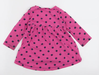 NEXT Girls Pink Polka Dot 100% Cotton Skater Dress  Size 12-18 Months  Round Neck Button