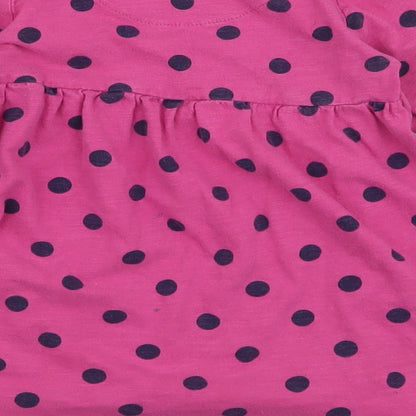 NEXT Girls Pink Polka Dot 100% Cotton Skater Dress  Size 12-18 Months  Round Neck Button