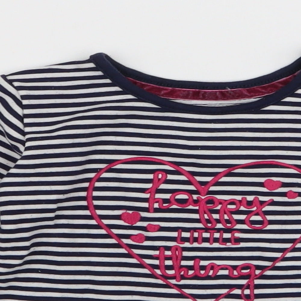 Young Dimension Girls Multicoloured Striped Viscose Jersey T-Shirt Size 12-18 Months Round Neck Pullover - Happy little thing