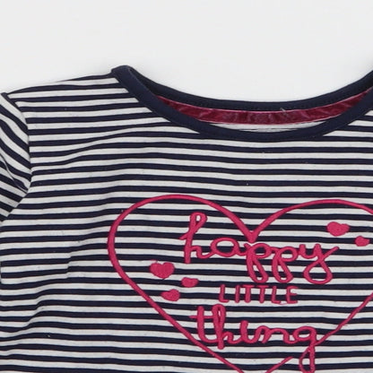 Young Dimension Girls Multicoloured Striped Viscose Jersey T-Shirt Size 12-18 Months Round Neck Pullover - Happy little thing
