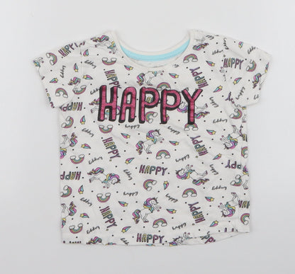 Primark Girls Multicoloured  100% Cotton Jersey T-Shirt Size 18-24 Months Round Neck Pullover - Unicorns Rainbows