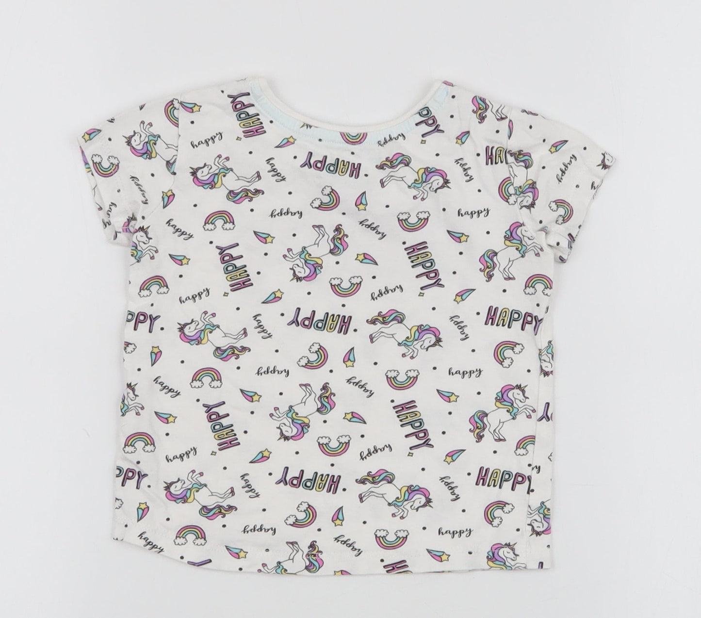 Primark Girls Multicoloured  100% Cotton Jersey T-Shirt Size 18-24 Months Round Neck Pullover - Unicorns Rainbows