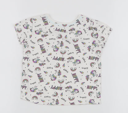 Primark Girls Multicoloured  100% Cotton Jersey T-Shirt Size 18-24 Months Round Neck Pullover - Unicorns Rainbows