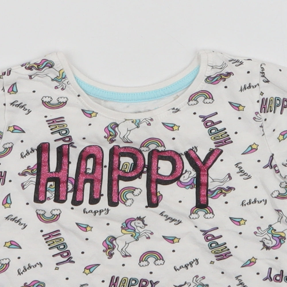 Primark Girls Multicoloured  100% Cotton Jersey T-Shirt Size 18-24 Months Round Neck Pullover - Unicorns Rainbows